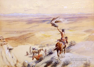  1903 Lienzo - La señal 1903 Charles Marion Russell Indios americanos